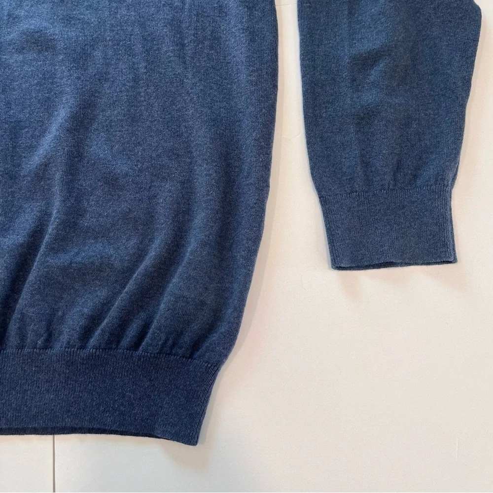LL Bean Blue V Neck Cotton Cashmere Pullover Sweater XL‎